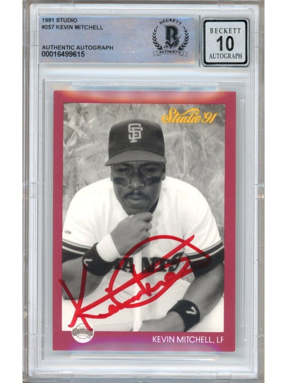 Kevin Mitchell Signed 1991 Donruss Studio #257 Giants BAS Slab BGS Auto 10 MLB
